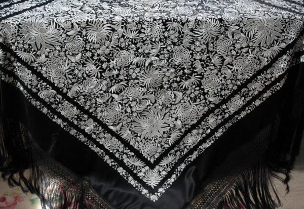 Mantón de Manila Negro y Blanco (M171) - Imagen 14