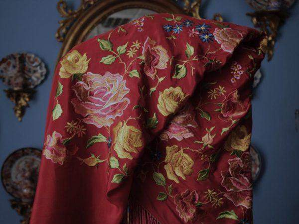 Mantón de Manila Vintage rojo (M100) - Imagen 12