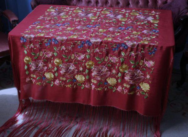 Mantón de Manila Vintage rojo (M100) - Imagen 17