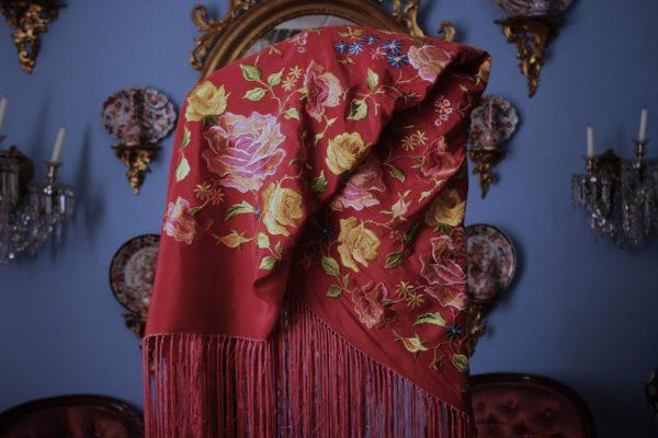 Mantón de Manila Vintage rojo (M100) - Imagen 10